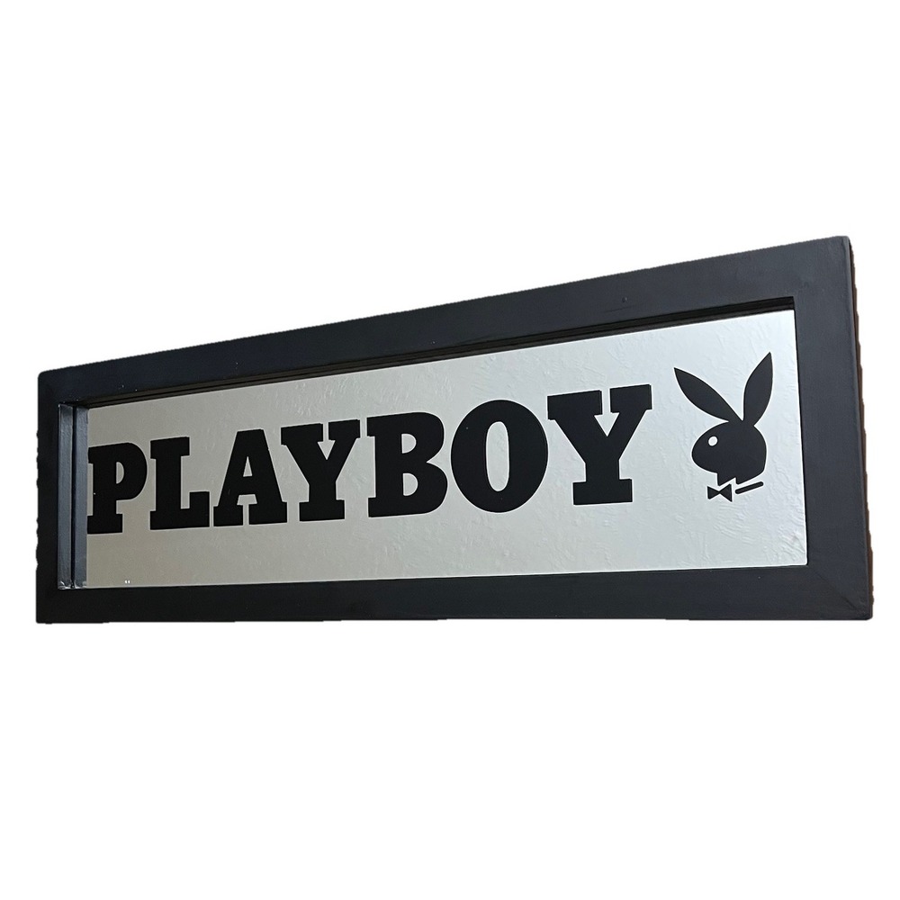 2005 Playboy Bunny Bar Mirror Licensed Rabbit Head Wall Decor Y2K Black 18x6